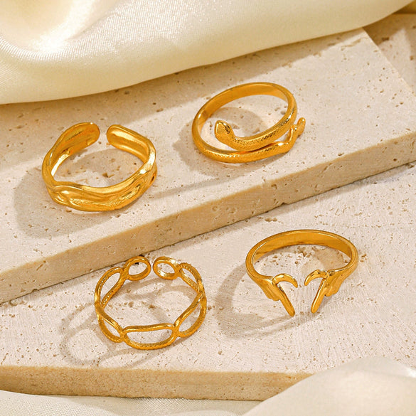 Popular Women's Stainless Steel Geometric Heart Shaped 18K Gold Plated Hip Hop Ring