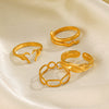 Popular Women's Stainless Steel Geometric Heart Shaped 18K Gold Plated Hip Hop Ring