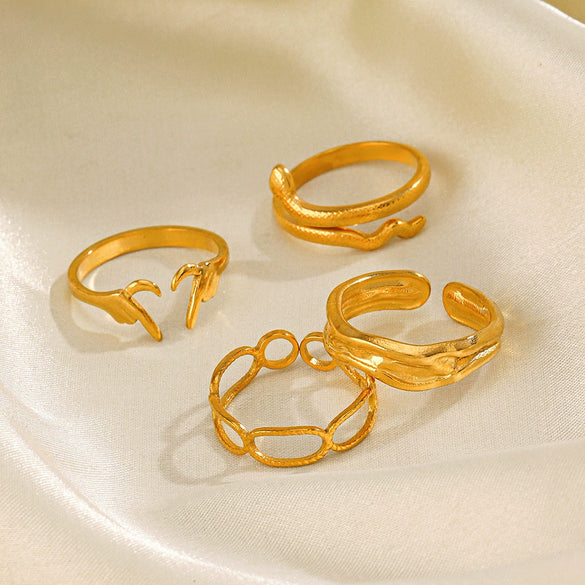 Popular Women's Stainless Steel Geometric Heart Shaped 18K Gold Plated Hip Hop Ring