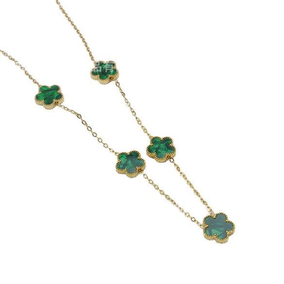 Popular Women's Titanium Steel And Stainless Steel Electroplated Doublesided Fiveleaf Clover Necklace With Motherofpearl And Geometric Design