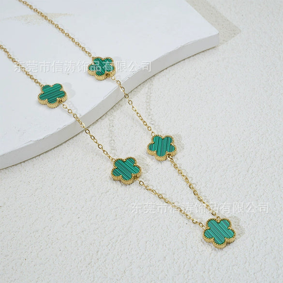 Popular Women's Titanium Steel And Stainless Steel Electroplated Doublesided Fiveleaf Clover Necklace With Motherofpearl And Geometric Design