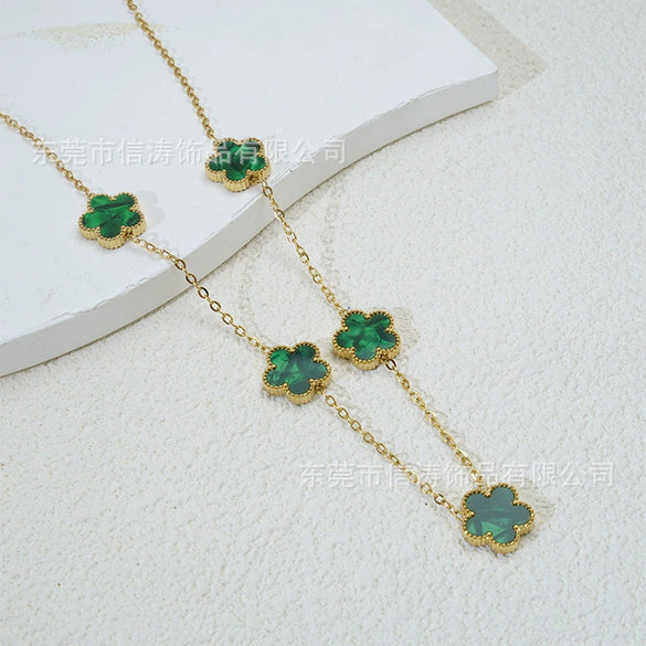Popular Women's Titanium Steel And Stainless Steel Electroplated Doublesided Fiveleaf Clover Necklace With Motherofpearl And Geometric Design