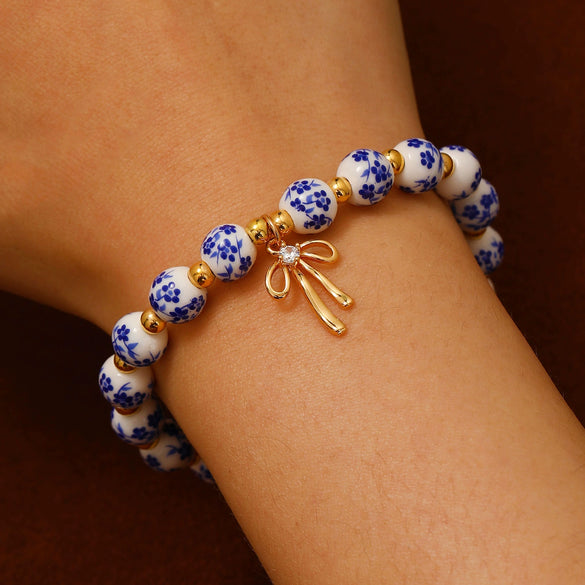 Porcelain Ceramic Bow Beaded Women's Bracelets With Electroplating