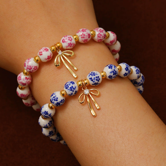 Porcelain Ceramic Bow Beaded Women's Bracelets With Electroplating