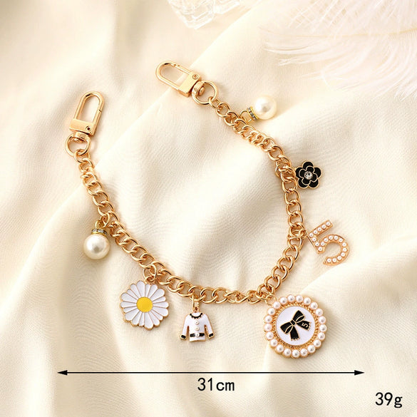 Portable Chain Mobile Phone Case Keychain Lanyard Wrist Bag Chain Antilost Metal Bow Tie Bag Beauty Head Semimanual Style