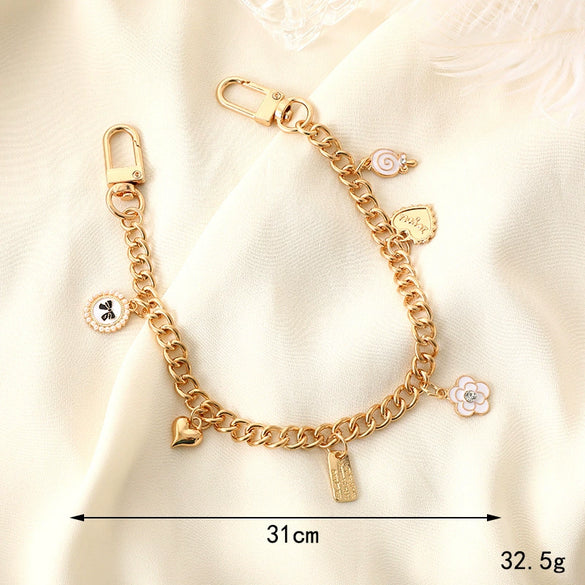 Portable Chain Mobile Phone Case Keychain Lanyard Wrist Bag Chain Antilost Metal Bow Tie Bag Beauty Head Semimanual Style