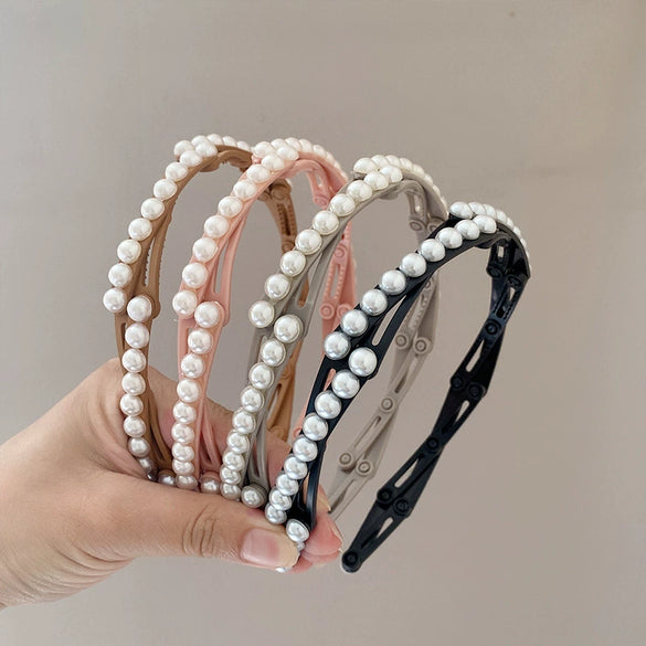 Portable Folding Women's Hair Accessories Pearl Handmade Geometric Hair Band And Hair Card