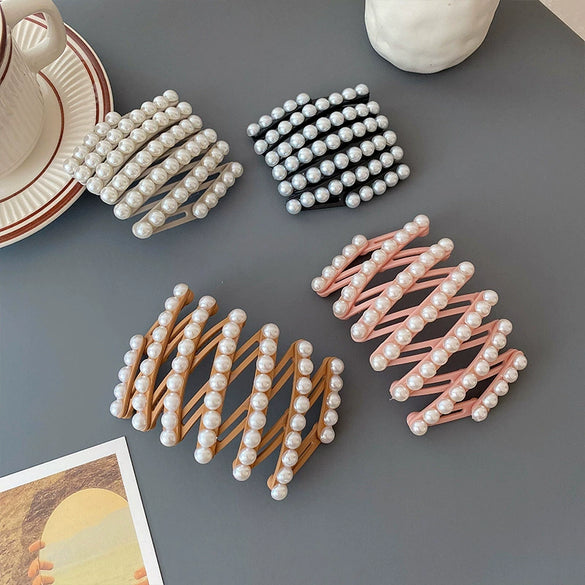 Portable Folding Women's Hair Accessories Pearl Handmade Geometric Hair Band And Hair Card