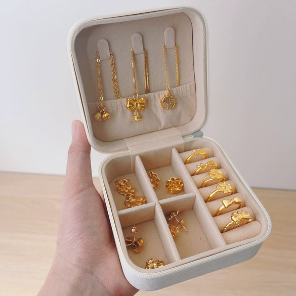 Portable Leather Jewelry Box For Earrings Necklace Ring Small Exquisite Mini