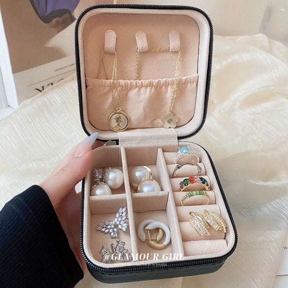Portable Leather Jewelry Box For Earrings Necklace Ring Small Exquisite Mini