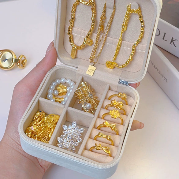 Portable Leather Jewelry Box For Earrings Necklace Ring Small Exquisite Mini