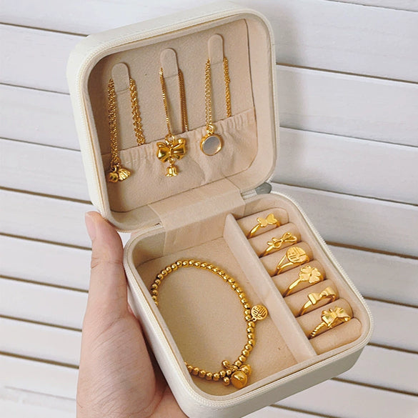 Portable Leather Jewelry Box For Earrings Necklace Ring Small Exquisite Mini