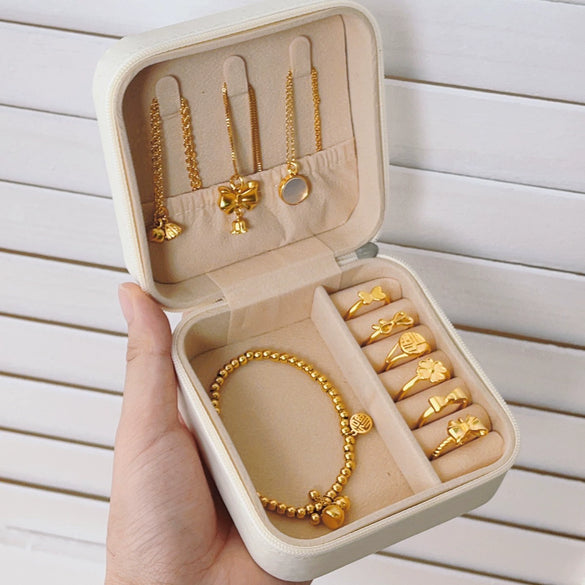 Portable Leather Jewelry Box For Earrings Necklace Ring Small Exquisite Mini