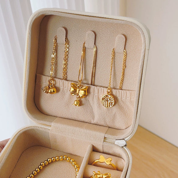 Portable Leather Jewelry Box For Earrings Necklace Ring Small Exquisite Mini