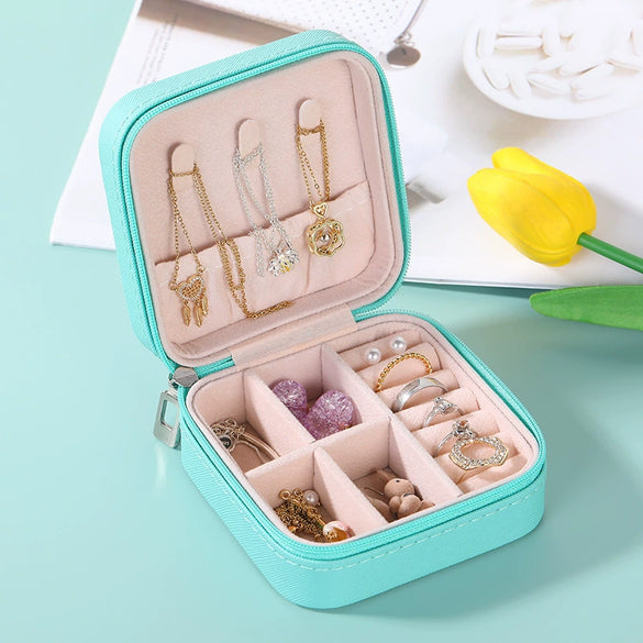 Portable Leather Jewelry Box For Earrings Necklace Ring Small Exquisite Mini