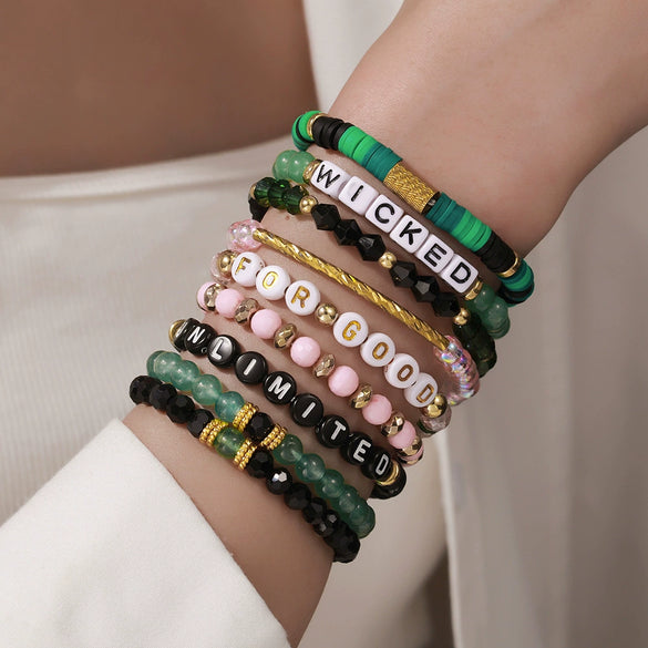 Pottery Bracelet Polymer Clay Acrylic Glass Beads Handmade Boyfriend Style With Letters Numbers Text