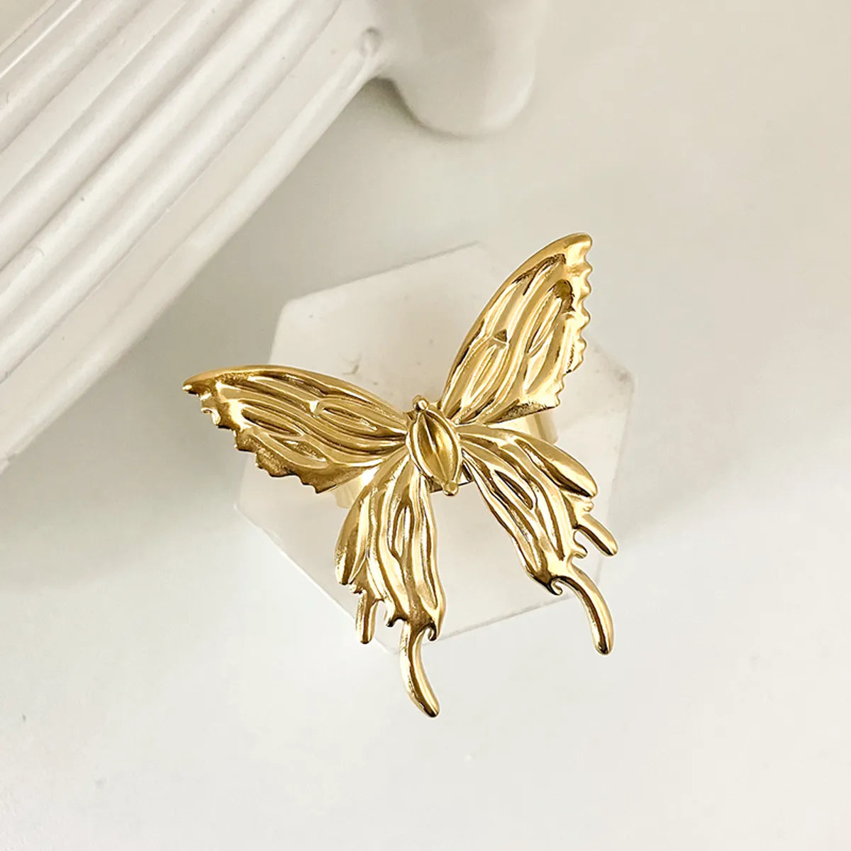 Preppy Style Romantic Butterfly Stainless Steel Plating Gold Plated Rings