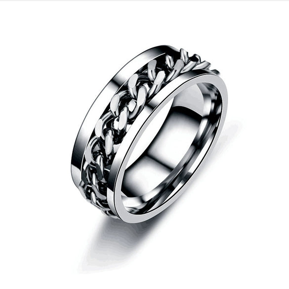Pressure Relief Rotatable Stainless Steel Men's Ring And Titanium Steel Chain Jewelry