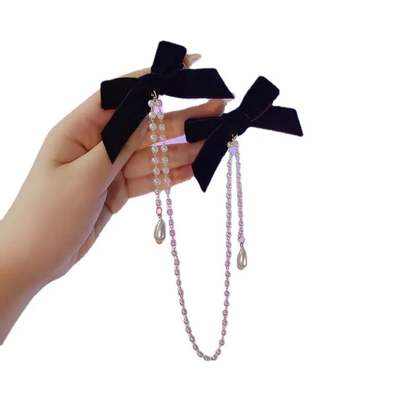Princess Bow Knot Imitation Pearl Chain Hair Clip 1 Piece