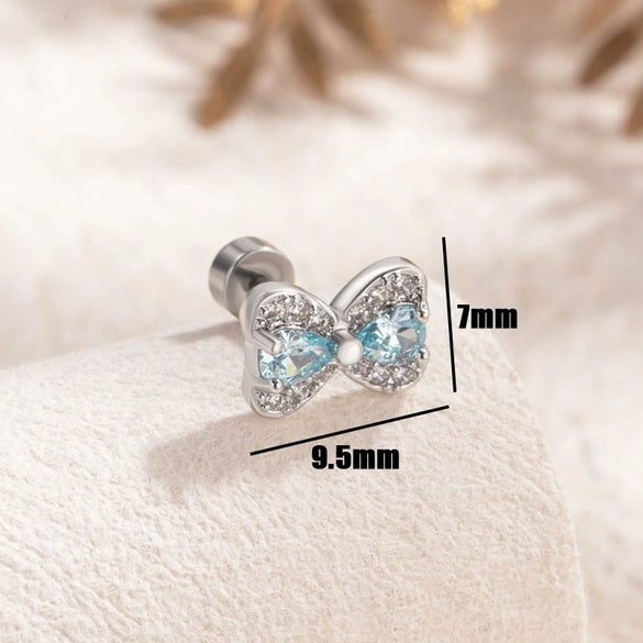 Princess Bow Titanium Steel Inlaid Zircon Earrings For Girls