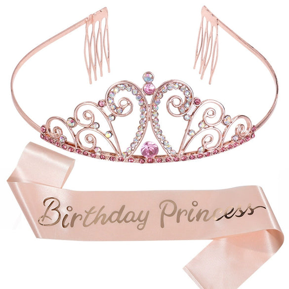 Princess Crystal Crown And Shoulder Strap Set Glitter Cloth Printing
