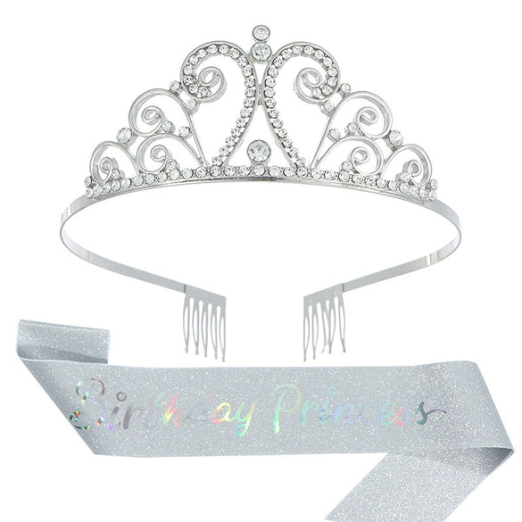 Princess Crystal Crown And Shoulder Strap Set Glitter Cloth Printing