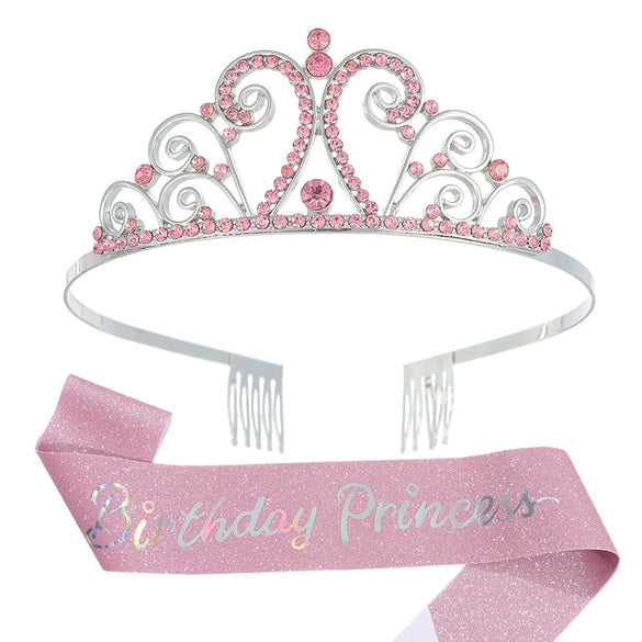 Princess Crystal Crown And Shoulder Strap Set Glitter Cloth Printing