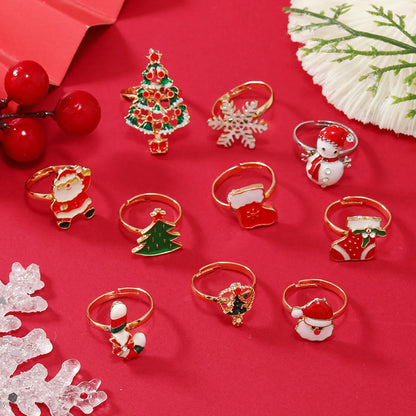 Princess Cute Christmas Tree Santa Claus Snowflake Alloy Plating Inlay Rhinestones Silver Plated Christmas Kid's Open Rings