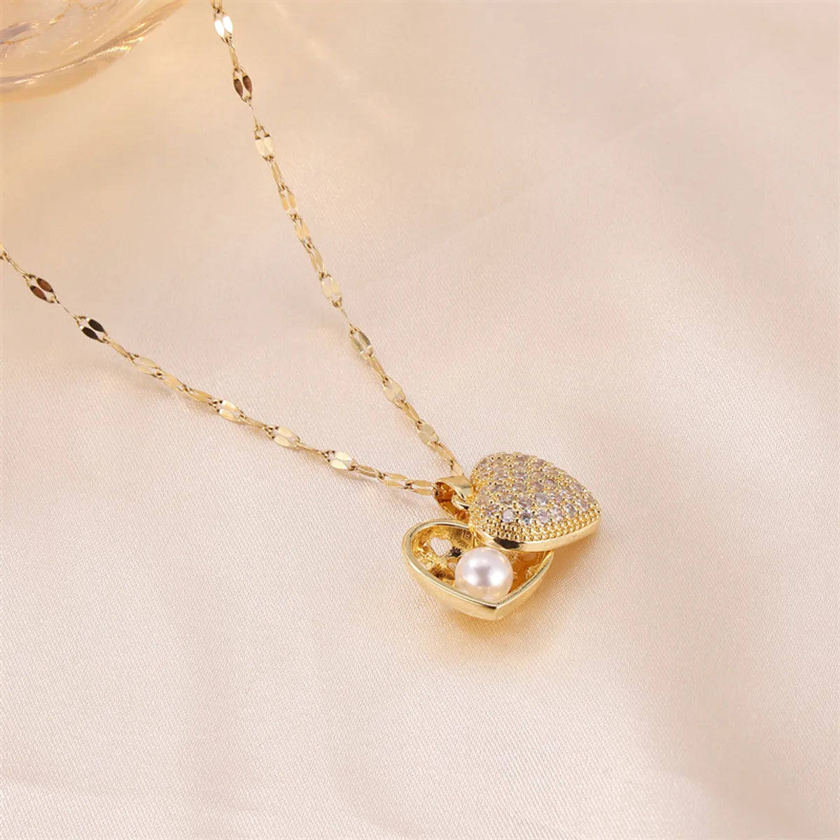 Princess Cute Commute Heart Shape Stainless Steel Brass Plating Inlay Zircon 18k Gold Plated Pendant Necklace