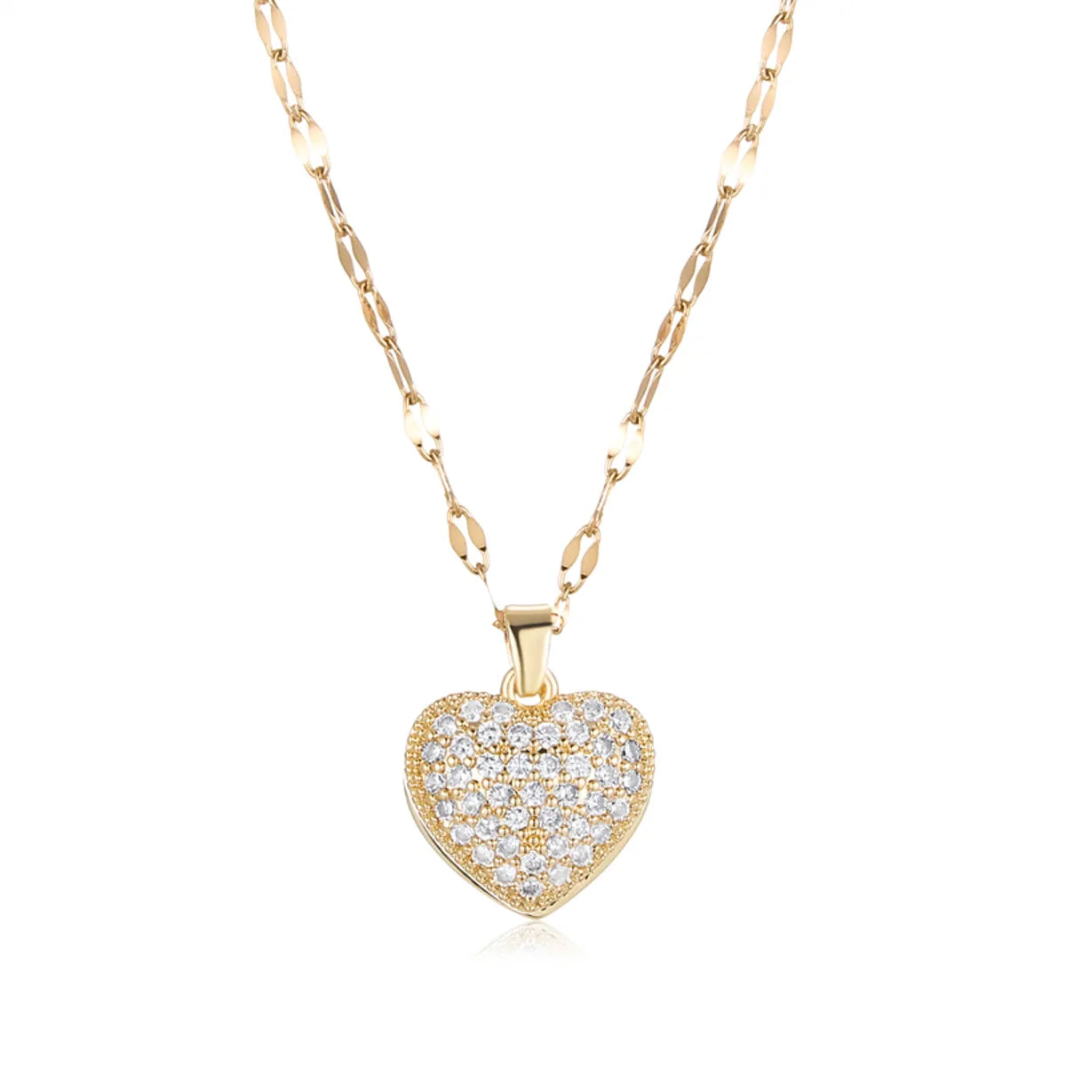 Princess Cute Commute Heart Shape Stainless Steel Brass Plating Inlay Zircon 18k Gold Plated Pendant Necklace