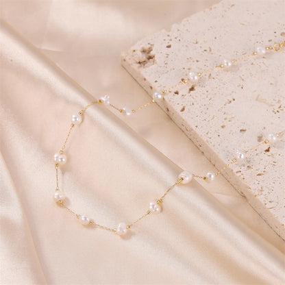 Princess Cute Commute Solid Color Stainless Steel Freshwater Pearl Plating 18k Gold Plated Necklace