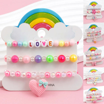 Princess Cute Pastoral Ice Cream Animal Heart Shape Arylic Plastic Beaded Acrylic Girl's Bracelets