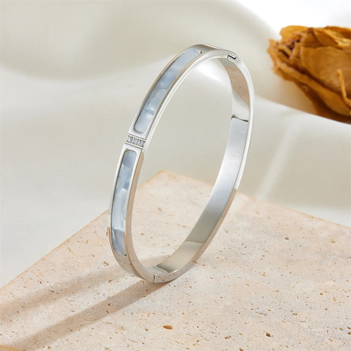 Princess Cute Solid Color Stainless Steel Inlay Shell Bangle