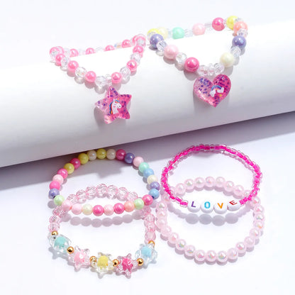 Princess Cute Star Heart Shape Shell Arylic Resin Beaded Girl'S Bracelets