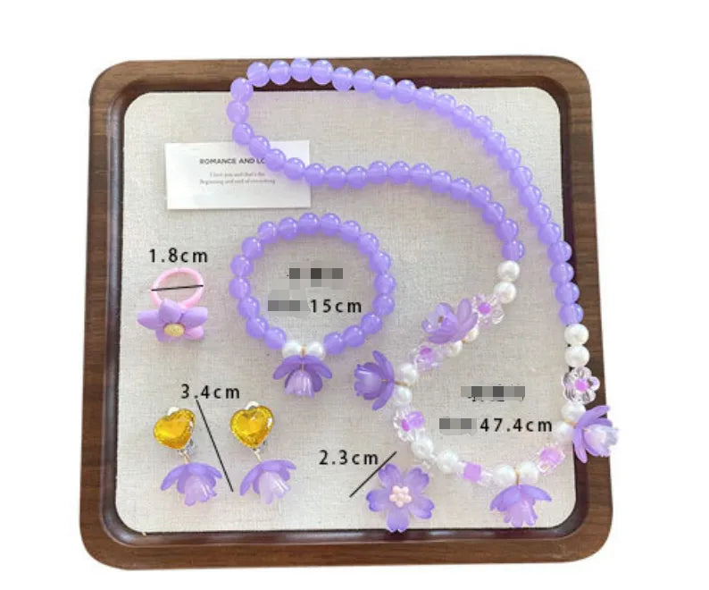 Princess Cute Sweet Multicolor Solid Color Flower Plastic Resin Flowers Lace Resin Girl'S Jewelry Set