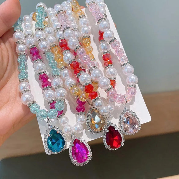 Princess Cute Water Droplets Artificial Crystal Kid'S Bracelets Necklace