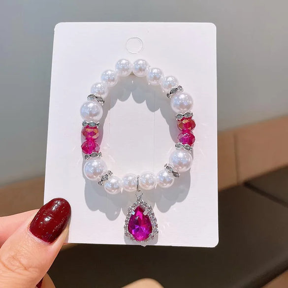 Princess Cute Water Droplets Artificial Crystal Kid'S Bracelets Necklace