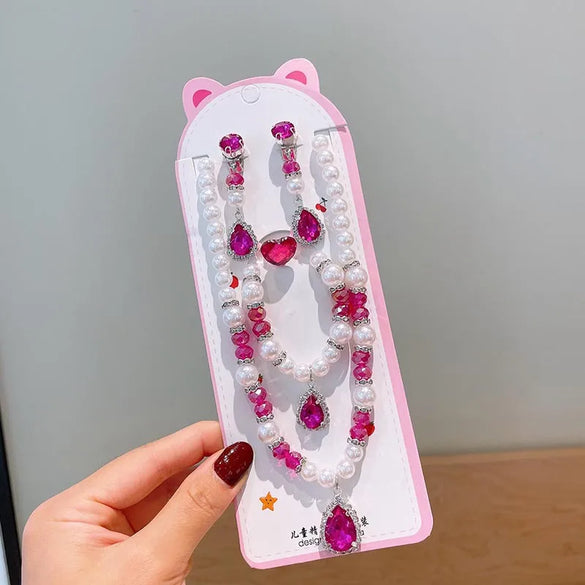 Princess Cute Water Droplets Artificial Crystal Kid'S Bracelets Necklace