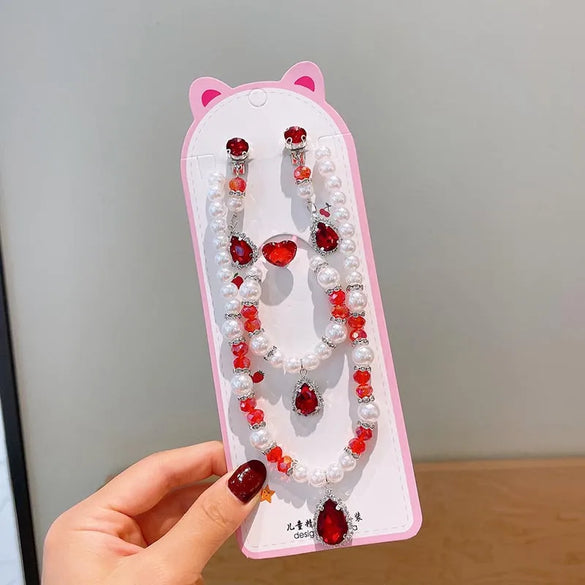 Princess Cute Water Droplets Artificial Crystal Kid'S Bracelets Necklace