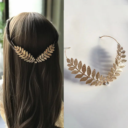 Princess Glam Leaf Metal Inlay Rhinestones Hairpin