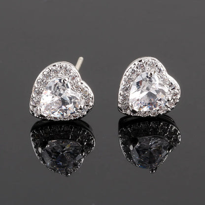 Princess Heart Shape Copper Alloy Plating Inlay Zircon Women's Ear Studs