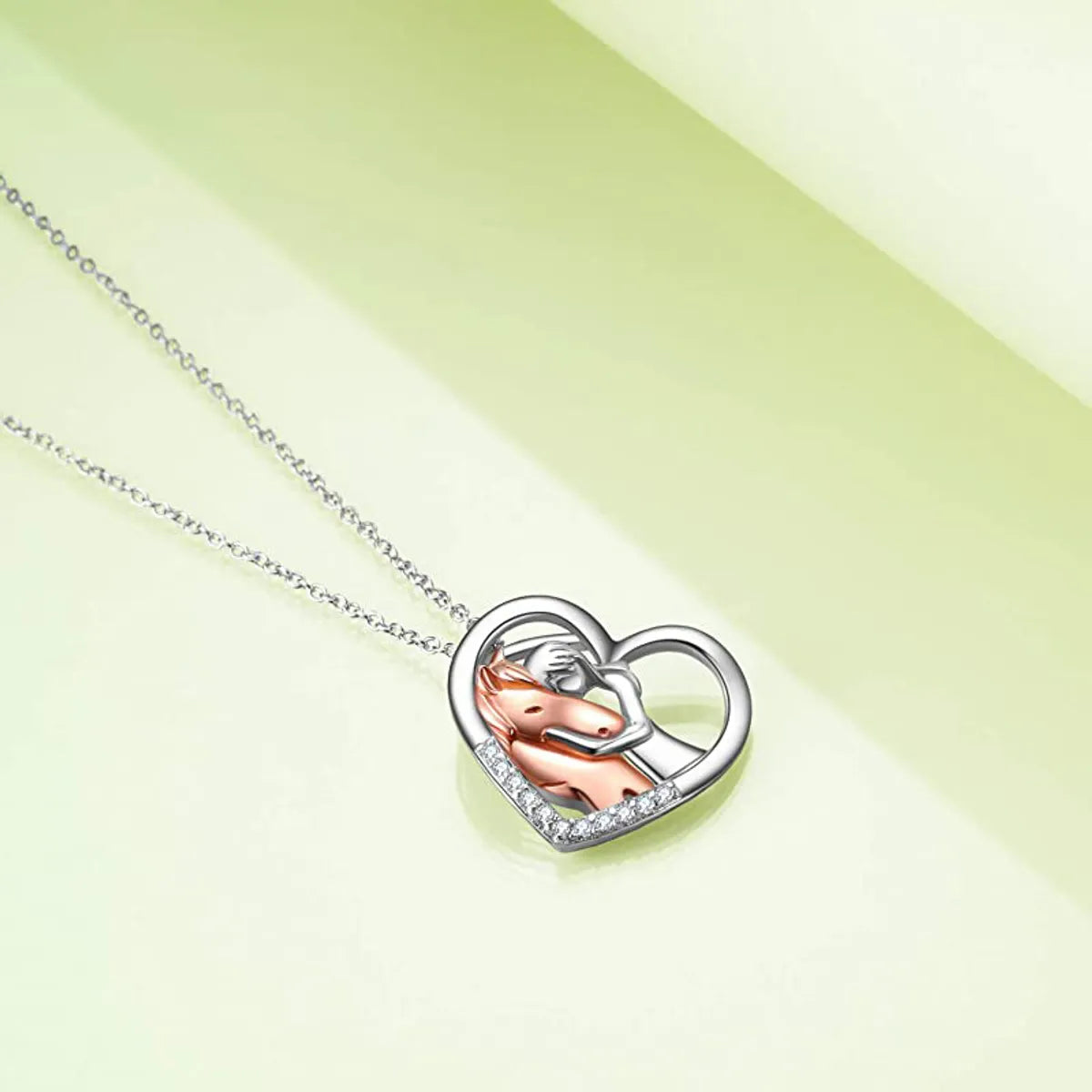 Princess Human Animal Heart Shape Sterling Silver Plating Inlay Zircon Pendant Necklace