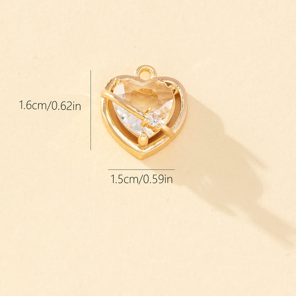 Princess Luxurious Shiny Heart Shape Glass Stone Alloy Wholesale Charms