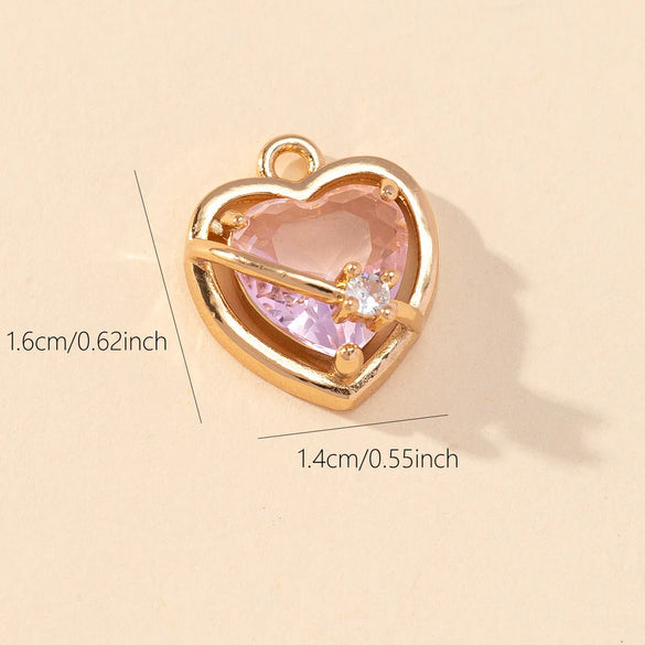 Princess Luxurious Shiny Heart Shape Glass Stone Alloy Wholesale Charms