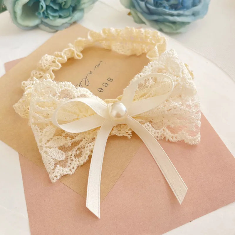 Princess Solid Color Bow Knot Lace Net Yarn Hair Band