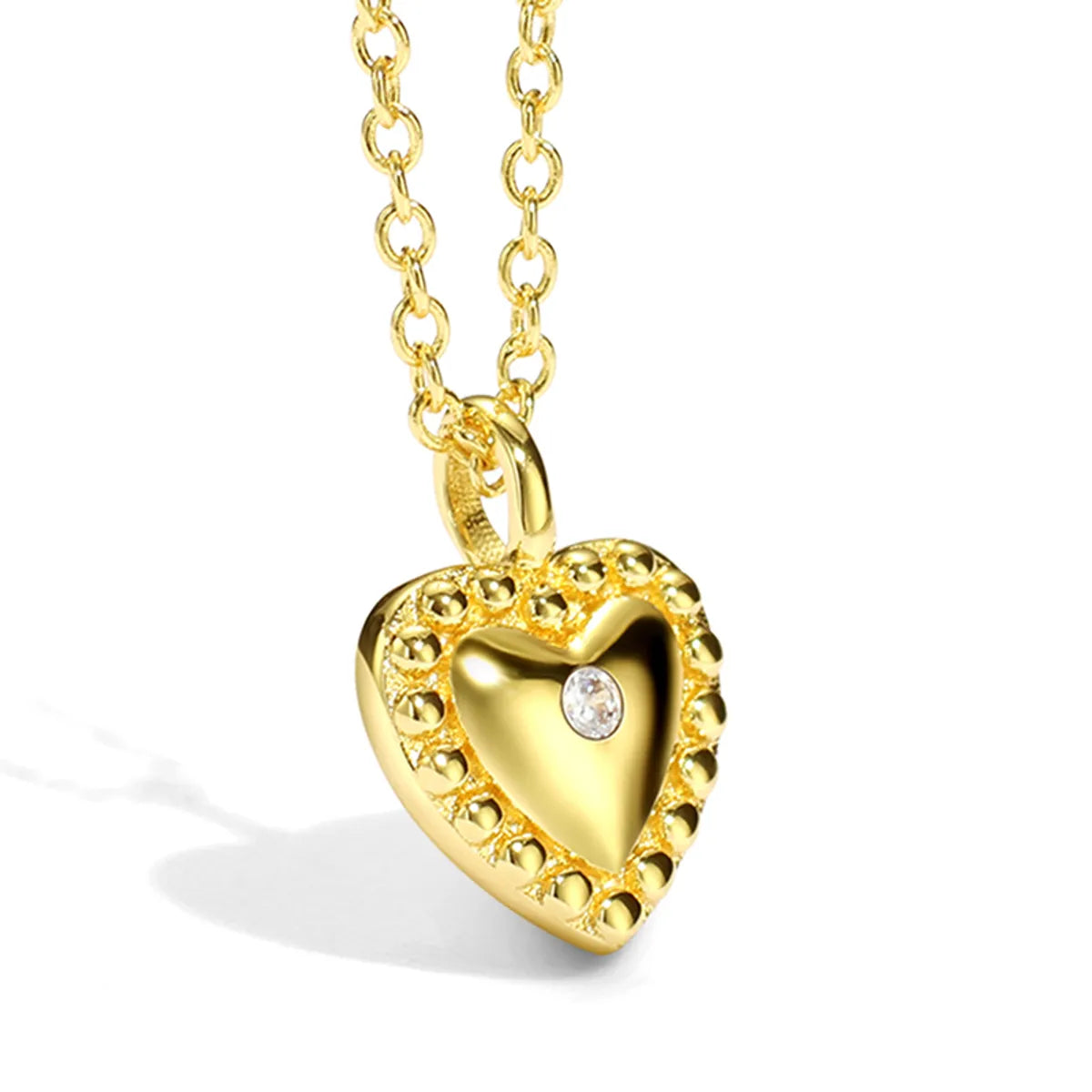 Princess Sweet Heart Shape Copper 18k Gold Plated Shell Zircon Pendant Necklace In Bulk