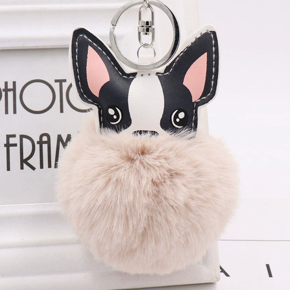 Pu Leather And Plush Puppy Fur Ball Keychain For Car Pendant And Promotional Gifts