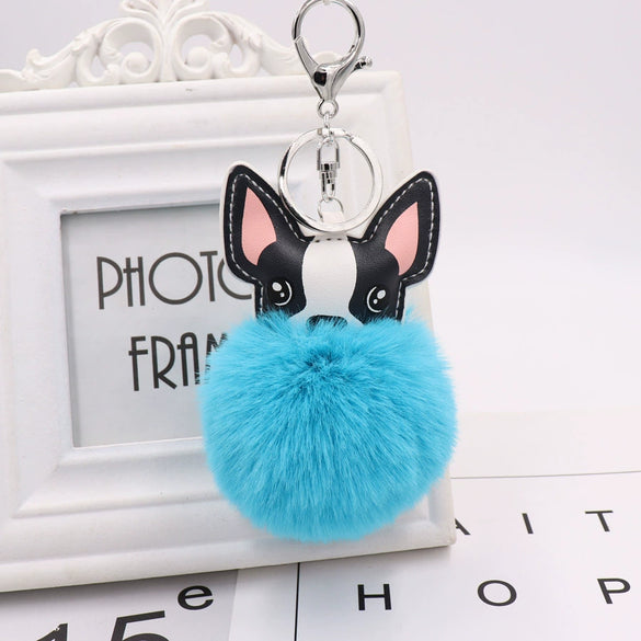Pu Leather And Plush Puppy Fur Ball Keychain For Car Pendant And Promotional Gifts