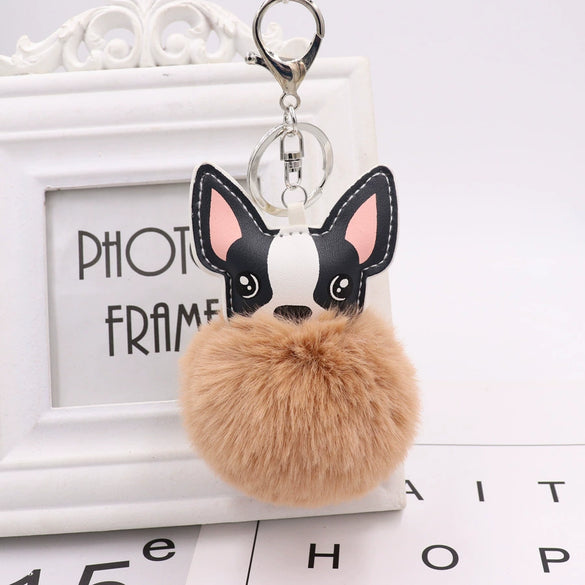 Pu Leather And Plush Puppy Fur Ball Keychain For Car Pendant And Promotional Gifts