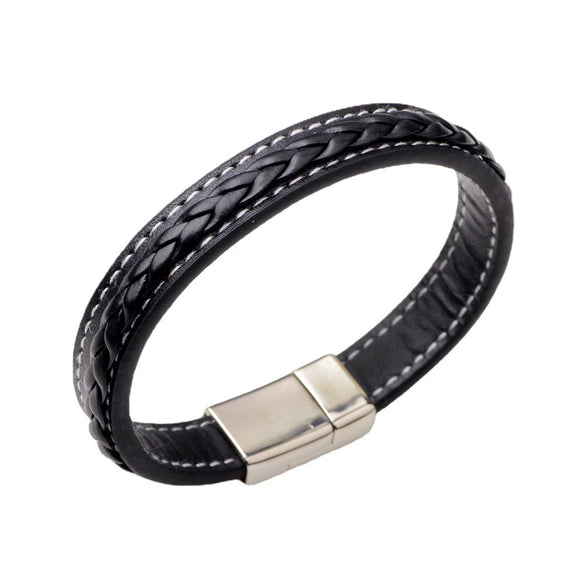 Pu Leather Woven Bracelet Men's Classic Punk Style Drop Shape